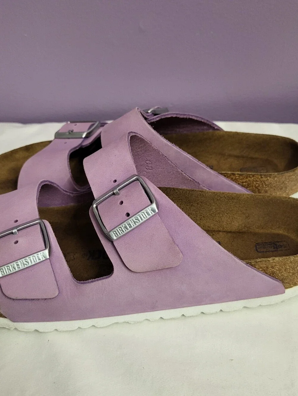 Birkenstock Women’s Lilac Arizona Suede Two-Strap Sandal